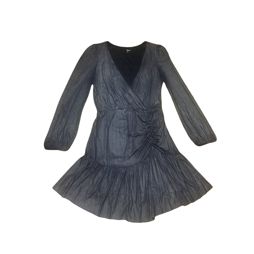 Slate & Willow MEDIUM metallic gold bronze ribbed dress long sleeve ruffle hem